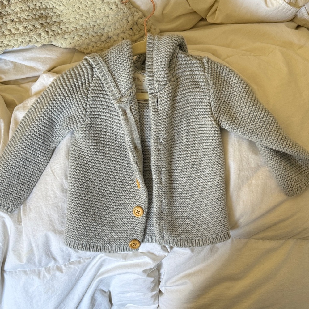 Baby Hooded Knit Jacket - Light Gray